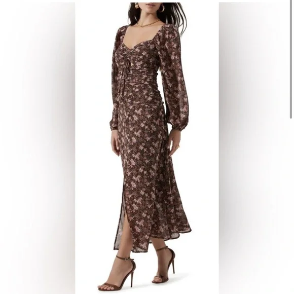 ASTR Floral Midi Brown and Pink Wedding Guest Dress Size Small - Picture 2 of 9